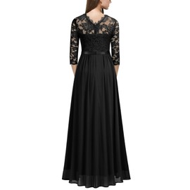 Miusol Women's Elegant Floral Lace 3/4 Sleeve Bridesmaid Formal Maxi Dress (X-Large, Black)
