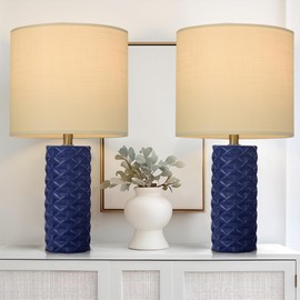 HGNPJC 20.25” Navy Blue Ceramic Lamps Set of 2, Blue Lamps Set of 2 for Living Room, Bedroom, Nave Table Lamp for Nightstand, Classic Table Lamp for Guest Room