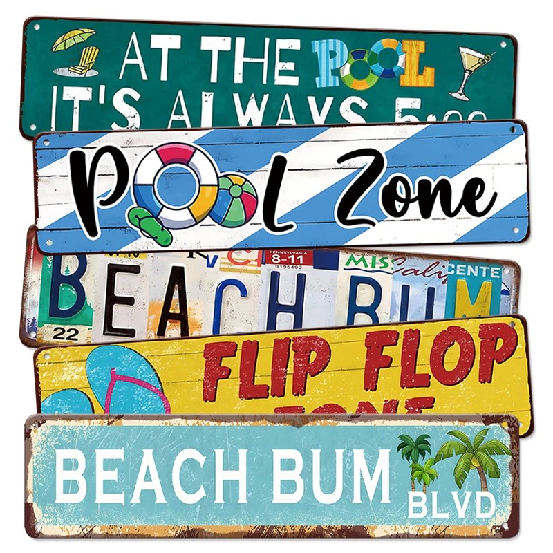 Tropical Iron Rectangle UV Printed Weatherproof Beach Theme Painting for