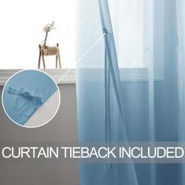 DWCN 2er Set Gardine Weiß Ösenschal Transparent Vorhang Weiß Sheer Voile Vorhänge mit Ösen Transparente Gardinen mit Vorhang-Krawatten, Dunkelblau, 240x140cm(HxB)