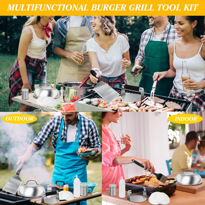 Qcdou Burger Press Kit, Smash Burger Press, Flat Top Griddle
