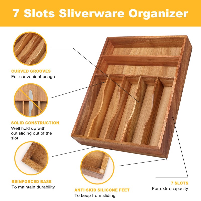 oridom Kitchen Acacia Silverware Organizer, Kitchen Drawer Organizer - Extra