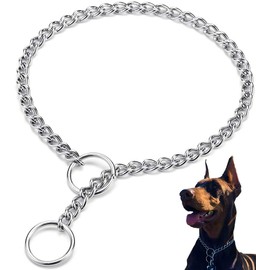 Mystercome Dog Collar Slip Collar Metal Collar Chewproof P Collar Heavy Chain Dog Training Collar Choke Collar Adjustable Weather Proof Alloy Collars for Small Medium Large Dogs 21inch,3.0mm
