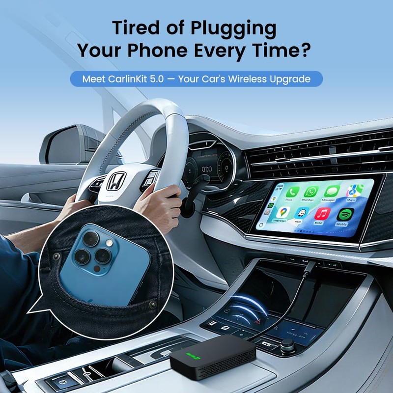 Carlinkit 5.0 Wireless CarPlay & Android Auto Adapter 2air, Plug
