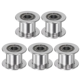 HARFINGTON 5pcs 2GT Idler Pulley 5mm Bore 18mm Dia. Aluminum Timing Belt Toothless for 11mm Width Belt 3D Printer CNC Machine Accessories, Silver Tone