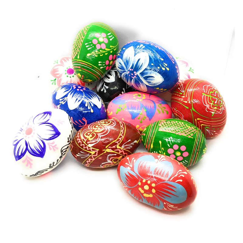 12 Wooden Easter Eggs Hand Painted with Hanger Handmade from