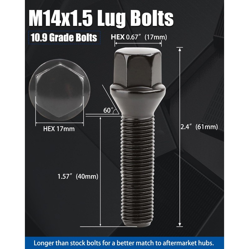 GAsupply 14x1.5 40mm Shank Lug Bolts, Fit for X3 E83,