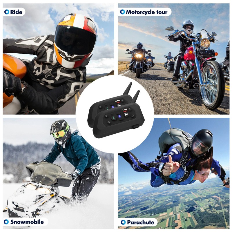 2 Pack V6 Motorcycle Helmet Bluetooth Intercom Headset 1200m 6