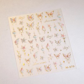 Butterfly Nail Art Stickers Flower Nails Decals with Gold Design Pink Floral Nail Sticker for Nails Art 5D Embossed Self Adhesive Nails Charms for Women Girls Manicure DIY Decoration