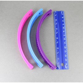 Pink Aqua Purple set pack 3 banana hair clips comb claw teeth plastic 7inch long around the curve 80s style 5.5 inch straight line
