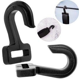 Webbing Tension Hooks, Pack of 4, for up to 10 mm Diameter Thick Tent Poles and 20 mm Wide Webbing Straps, Black ABS Plastic, Hooks for Outdoor Tent, Awning, Tarpaulin, Pole Clips, Tent Clip Camper