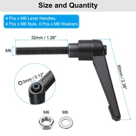 uxcell 4pcs Lever Adjustable Handles M6 x 32mm Metric Male Thread with Nuts Washers, Level Clamping Handle Set Hand Stud Knobs Rotating Screw Handles Bolts with Locking Lever, Black