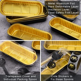 Ylnurac 25Pack Aluminum Foil Mini Loaf Pans With Lids, 6.8 Oz Rectangle Baking Cups, Muffin Tins, Disposable Baking Tins, Mini Pans -Black In Gold
