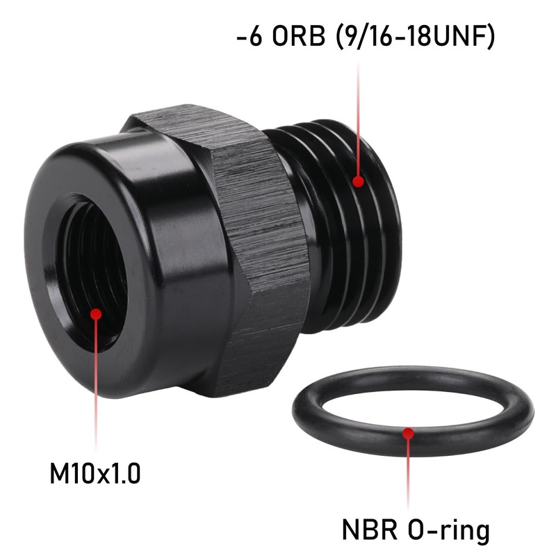 6AN -6 ORB O-ring Boss to M10x1.0 Female Port Adapter