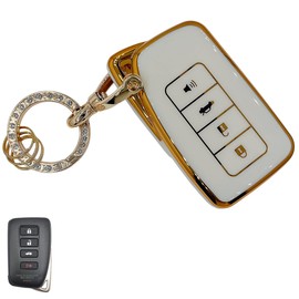 OVIOBOER For Lexus Key Fob Cover with Keychain, White Soft TPU Key Case Shell Full Protection for Lexus ES is GS NX LS RX RC 300h 350 200t 250 300 F 450h 460 600h Smart Remote Key (For Lexus A)