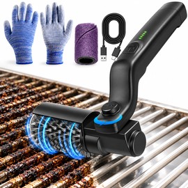 Electric Grill Brush Rechargeable, Cordless Rotary Grill Cleaner with Adjustable 180° Head, 3 Speeds, Stainless Steel Roller, Scouring Head, Battery Indicator & USB-C Charging