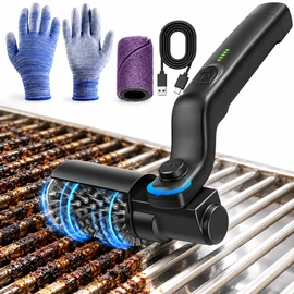 Electric Grill Brush Rechargeable, Cordless Rotary Grill Cleaner with Adjustable 180° Head, 3 Speeds, Stainless Steel Roller, Scouring Head, Battery Indicator & USB-C Charging