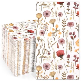 Homlouue 100PCS Vintage Wildflower Napkins, 3 Ply Disposable Hand Towels for Bathroom, Floral Paper Napkins Disposable Dinner Napkins for Spring Wedding Baby Shower Bridal Shower Birthday Tea Party