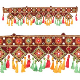Decorative Toran Door Hanging Design Beads and Tassels Wall Toran Wall Hanging for Main Entrance Home Temple Living Room Indian Traditional Ganesha Festival Decoration(Size:-36"X9")(Multicolour)