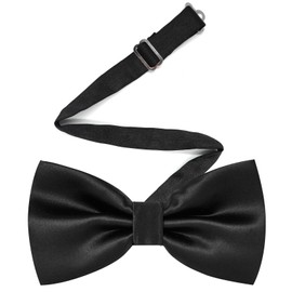 Adjustable Men Bowtie Solid Color Double Fold Pre-Tied Bow Tie for Dinners, Weddings, Parties, Business, Proms - Black