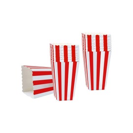 50PCS Popcorn Favor Boxes, Striped Paper Popcorn Boxes Cardboard Candy Container for Birthday Theater Themed Parties Movie Nights Carnivals, Red And White 3.3 X 5.6 Inches
