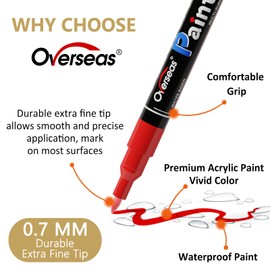 Overseas Paint Pens Paint Markers - Black Permanent Markers Acrylic Paint Pens 12 Pack, Water Based, Waterproof 0.7mm Extra Fine Marker Pen for Wood, Metal, Rock, Plastic, Glass, Canvas, Mugs, Tires