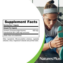 NaturesPlus Herbal Actives Turmeric - 400 mg, 95% Curcumin, 60 Vegan Capsules - Vegetarian, Gluten-Free - 60 Servings
