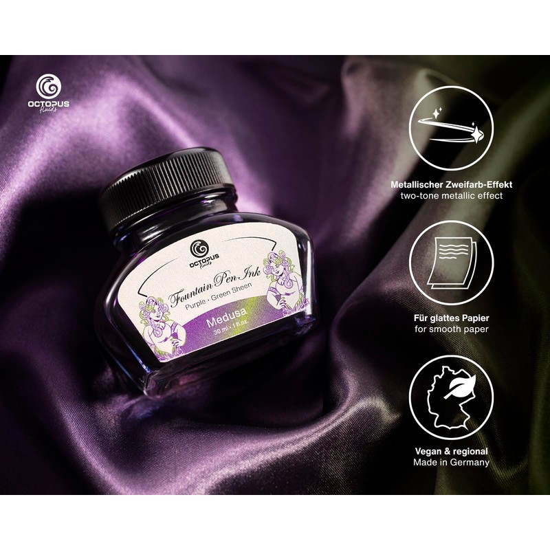 Octopus Fluids Sheen Fountain Pen Ink with Converter Medusa Purple