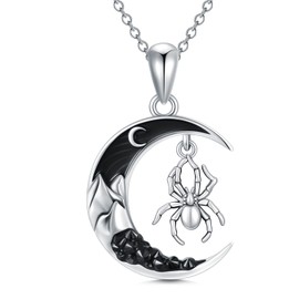 Shusukue Bat/Spider/Wolf/Cat/Fox/Owl/Sun Crescent Moon Chain 925 Sterling Silver, Bat Moon Cat Necklace Black Women's Gothic Pendant Jewellery Gifts for Women Girls, Sterling Silver, Cubic Zirconia