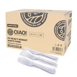 CIAO! 7.3" White Fork Heavy Weight Polypropylene Individually Wrapped (Case of 1,000)
