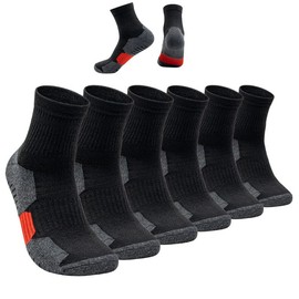 Calcetines Hombre, Calcetas Deportivas para Basquetbol, Calcetín de Running Largos Distancias, Transpirables y Duradero de Algodón Mid Crew Calcetine para Futbol, Correr, Gym, Paquete de 6 Pares-Negro