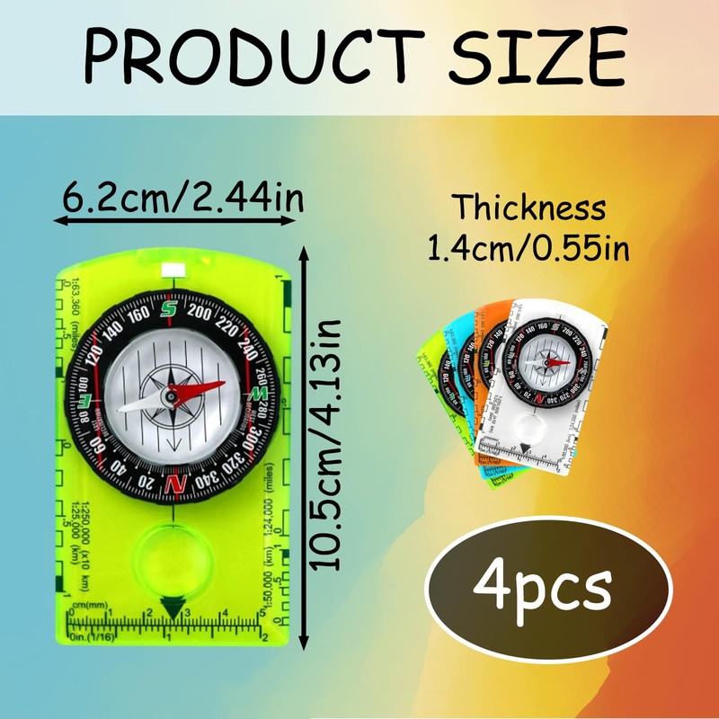 4 Compasses for Navigation, Adjustable Declination, Magnifier, Ruler and Scale,
