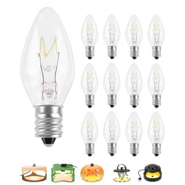 PACETAP 12Pack 7W C7 Night Light Replacement Bulbs with E12 Candelabra Base for Salt Lamps, Window Candles and Chandeliers, C7 Nightlight Bulb for Outdoor String Lights Warm White 2200k