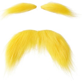 Yellow Mustache & Eyebrows - Self-Adhesive Fake Beard for Kids & Adults - Costume Accessories