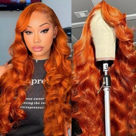 RAYLITTE Ginger Body Wave Lace Front Wigs Human Hair 13x4 HD Transparent Lace Frontal Wigs Pre Plucked with Baby Hair Copper Ginger Wigs for Black Women 180% Density (20 Inch)
