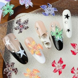 100Pcs Colorful Hibiscus 3D Flower Nail Art Gems, Resin Lily Floral Art Stickers for Manicure Designs DIY Crafts Scrapbooking (Pastel Jungle Petal Mix)