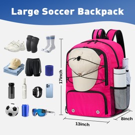 Soccer Bag, Backpack with Seperate Shoe and Ball Compartment, Water Resistant Sport Equipment Bags fit for Basketball, Volleyball, Football Pink