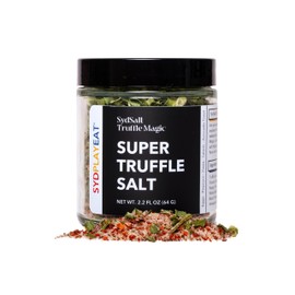 Truffle Salt Blend with Extra Truffle, Chives, Red Pepper Flakes, Aleppo Pepper, Sea Salt- SydSalt Super Truffle Salt - Elevate Popcorn, Eggs, Pasta, Pizza, Salads, Vegetables - Unique Gift - SydPlayEat - 2.2 Oz