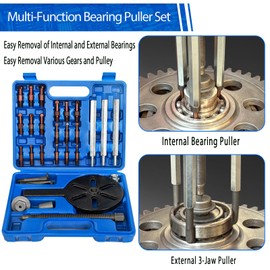 HQSSWUCH 21 in1 Bearing Puller, Bearing Puller Set, Inner Hole Three-Jaw Puller, with Curved Hook and Red Steel Collet Multifunctional Bearing Removal Tool, with Heavy Duty Portable Storage Case Blue