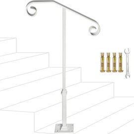Handrail Railing,Single Post Handrail,Sturdy Outdoor Handrails with Base Wrought Iron Stair Handrail Fits 1 or 2 Steps Grab Rail for Steps Porch,Gray