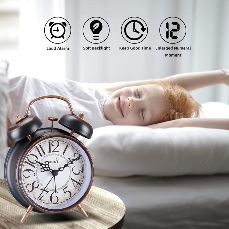 FLOITTUY Loud Alarm for Deep Sleepers 4'' Retro Twin Bell