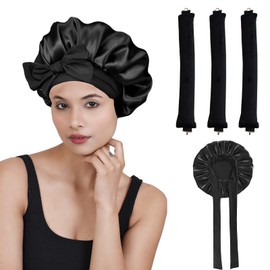 WANAVO Heatless Curls Overnight Set，silk Bonnet and 3 PCS Heatless Curls for Sleeping，satin Bonnet，overnight Blowout Rods for All Hair Types