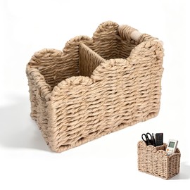 Remote Control Holder, 2-Slot 5.7 x 3.7 x 5.5" Paper Rope Woven Desk Caddy