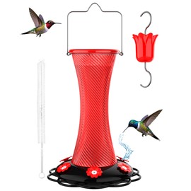 AOFUXTI Hanging 20oz Glass Hummingbird Feeder with Moat, Small Outdoor Plastic Bird Feeder, Squirrel Proof, Ants, Outside Water Dispenser for Garden (Red Glass Birdfeeder)