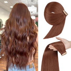 Dark Auburn Tape in Hair Extensions Human Hair, 20pcs 16 Inch Remy Hair Extensions Straight Human Hair Tape in Extensions Skin Weft Tape Extensions Human Hair (33#,16 Inch)