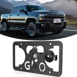 Front Bumper Tow Hook License Plate Mount Bracket Compatible with Chevy Silverado 2014-2024, No Drill Plate Holder, Replacement Frames with Accessories Kit