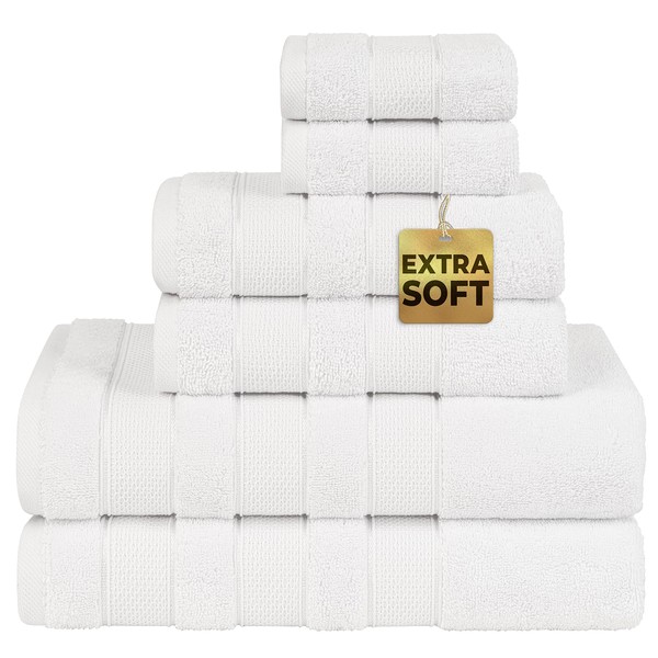 American Soft Linen Salem Bath Towel Set, 6 Piece Towels for Bathroom, 100% Turkish Combed Zero Twist Cotton, 2 Bath Towels 2 Hand Towels 2 Washcloths, White