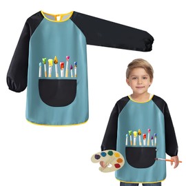 CAINCAY Malschürze Kinder, Wasserdicht Kinder Malkittel 8-12 Jahre, Kochschürze Kinder Bastelschürze Kinder Malschürze mit Ärmeln und Taschen für Schule Kunst Malerei Kochen