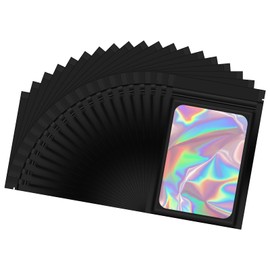 Pagezol Smell Proof Mylar Bags, 100 PCS Holographic Packaging Bags, Small Bags, Resealable Baggies with Ziplock and Clear Window, Reusable Strong Zip Lock Seal Bags, Self Sealing Bag Food Storage