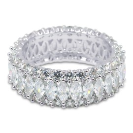 Savlano 18K Gold Plated Cubic Zirconia Marquis Cut Eternity Lustrous Ring Band for Women (8)